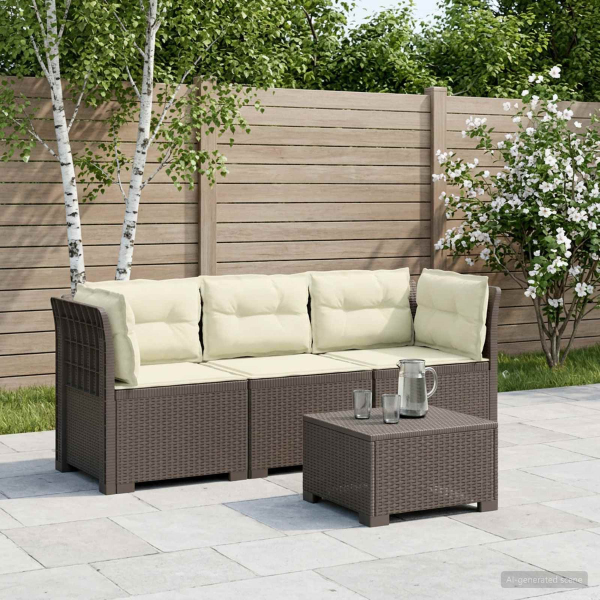vidaXL 3-Seater Garden Sofa with Cushions Rattan Look PP Light Grey 1