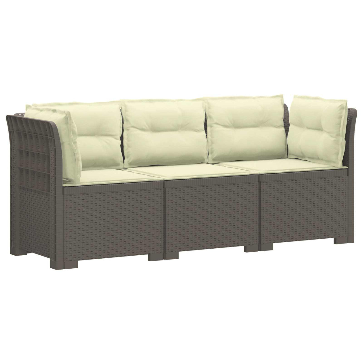 vidaXL 3-Seater Garden Sofa with Cushions Rattan Look PP Light Grey 2