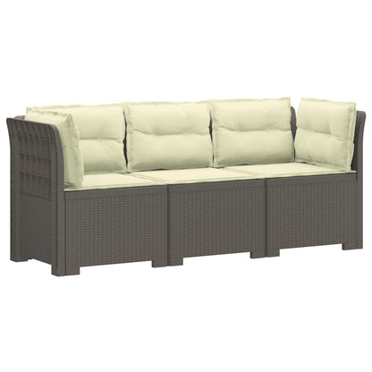 vidaXL 3-Seater Garden Sofa with Cushions Rattan Look PP Light Grey 2