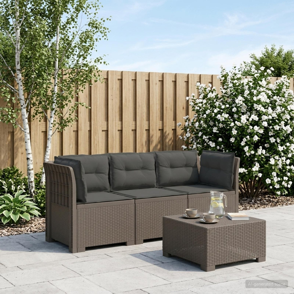 vidaXL 3-Seater Garden Sofa with Cushions Rattan Look PP Light Grey 1