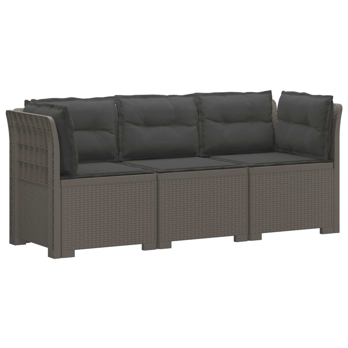 vidaXL 3-Seater Garden Sofa with Cushions Rattan Look PP Light Grey 2