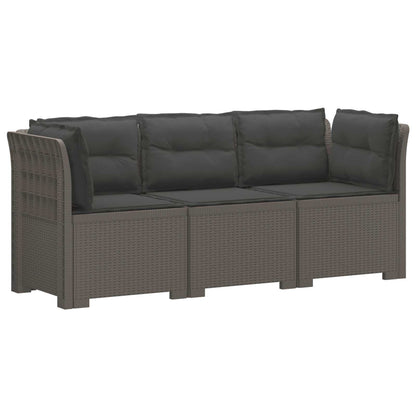 vidaXL 3-Seater Garden Sofa with Cushions Rattan Look PP Light Grey 2
