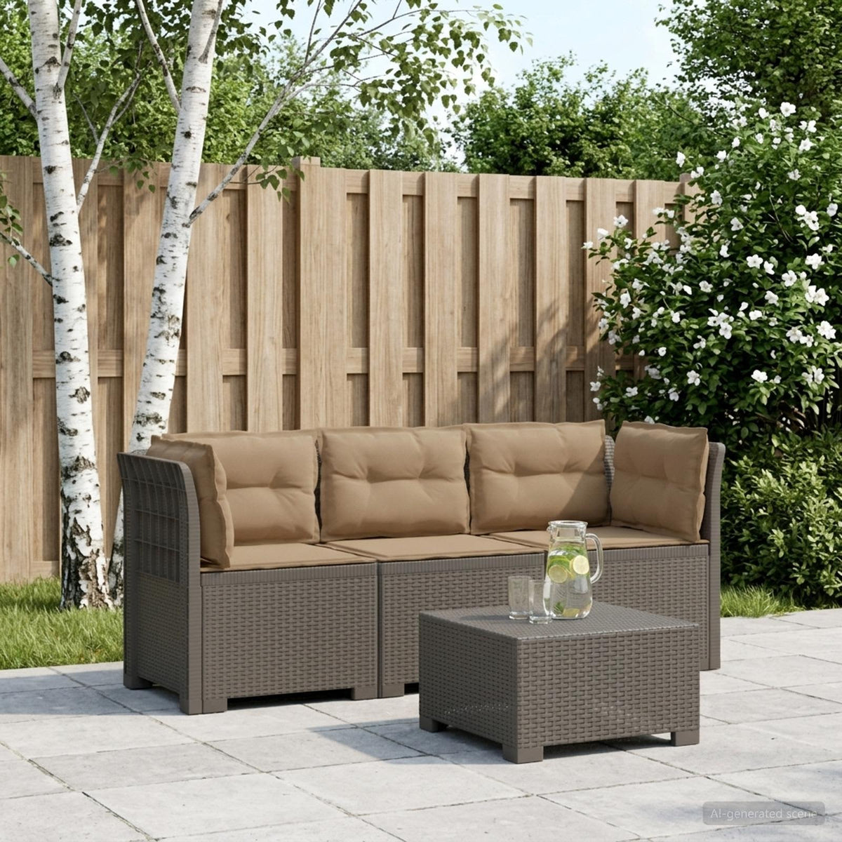 vidaXL 3-Seater Garden Sofa with Cushions Rattan Look PP Light Grey 1