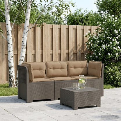 3-Seater Garden Sofa with Cushions Rattan Look 3-Seater PP with seat and back cushion Light grey and taupe