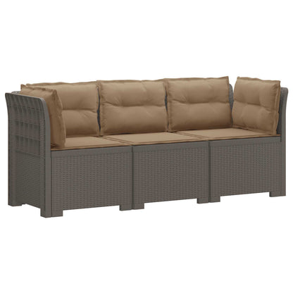 vidaXL 3-Seater Garden Sofa with Cushions Rattan Look PP Light Grey 2