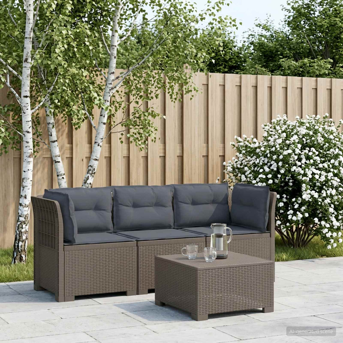 vidaXL 3-Seater Garden Sofa with Cushions Rattan Look PP Light Grey 1