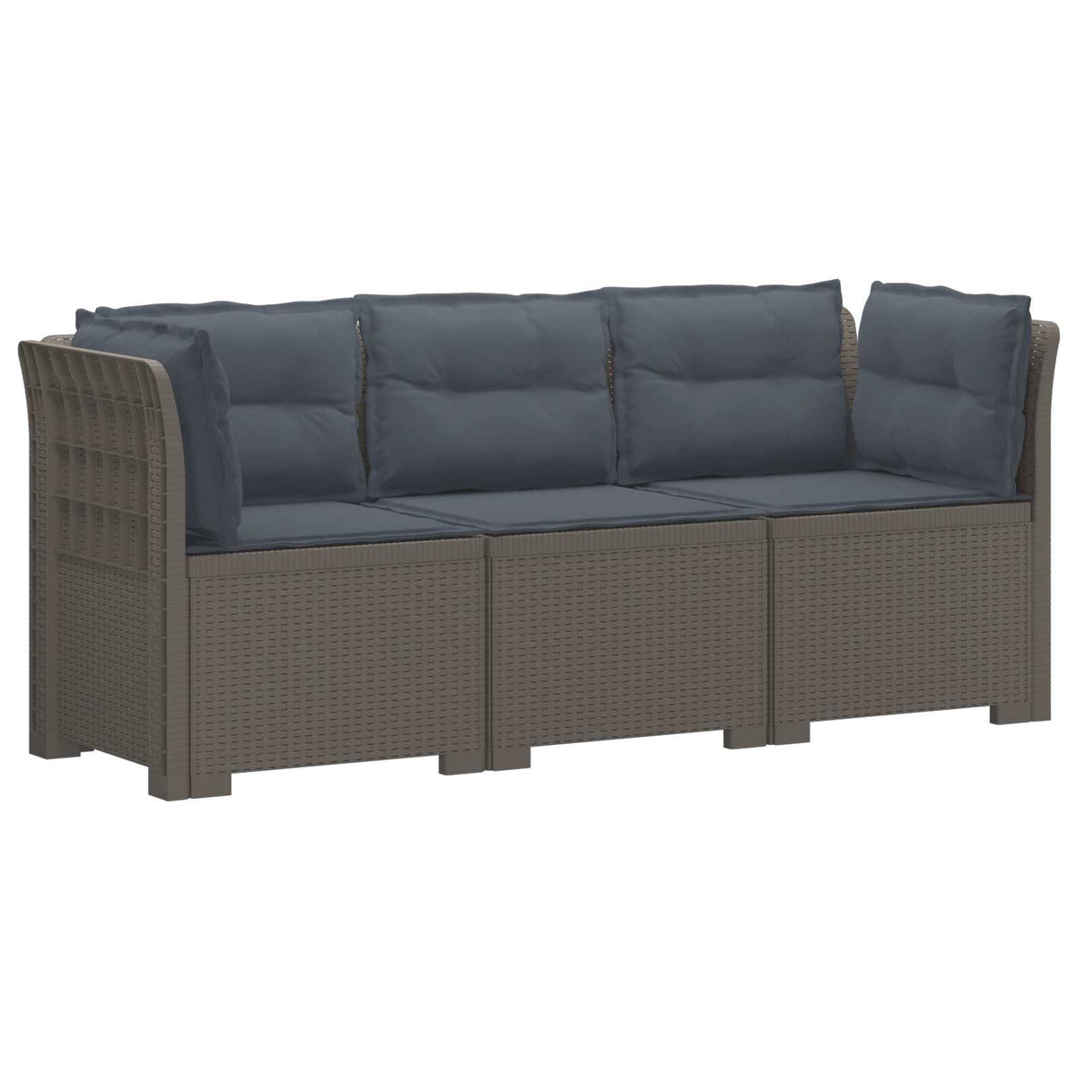 vidaXL 3-Seater Garden Sofa with Cushions Rattan Look PP Light Grey 2