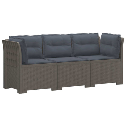 vidaXL 3-Seater Garden Sofa with Cushions Rattan Look PP Light Grey 2