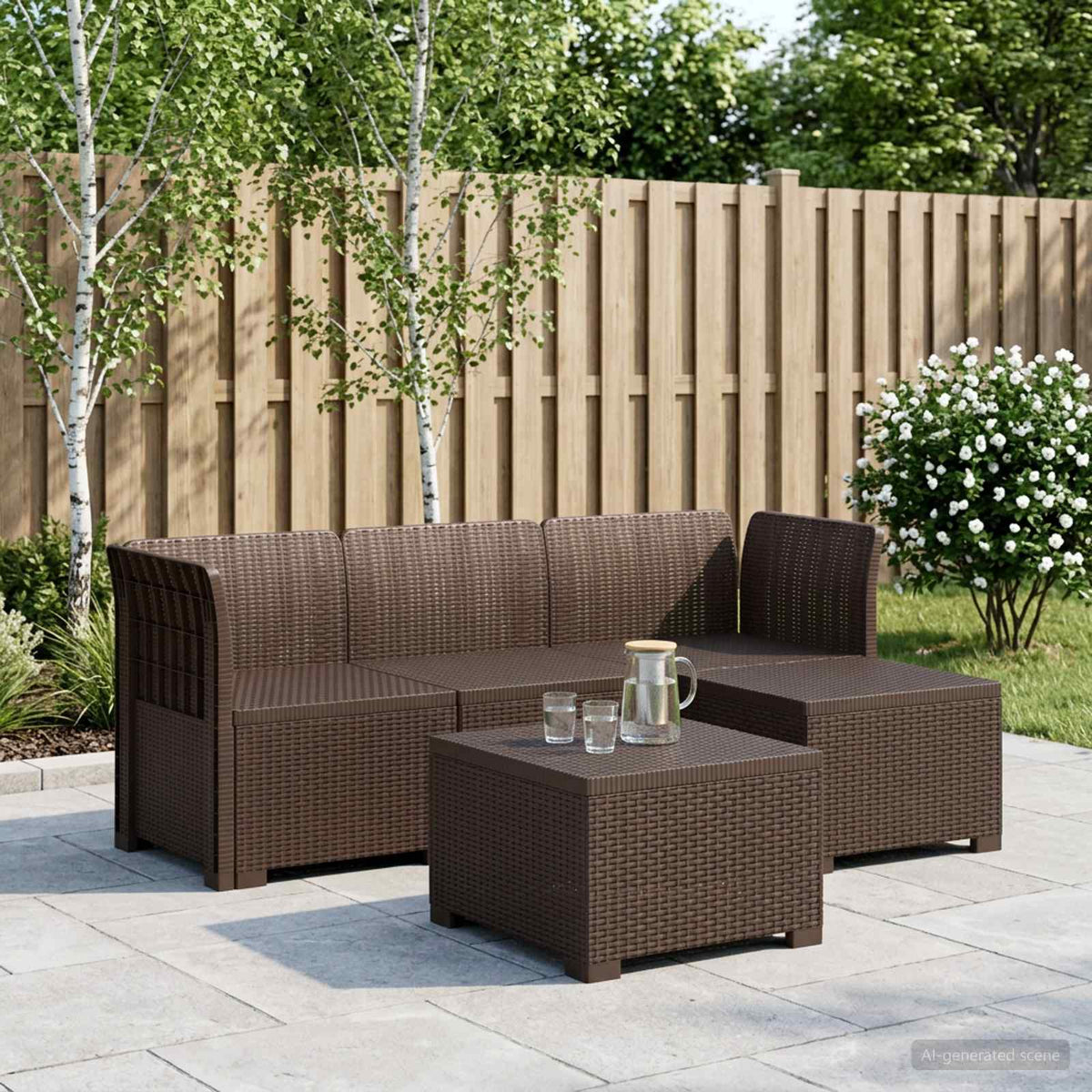 vidaXL 4-Seater Garden Sofa Rattan Look PP Brown 1