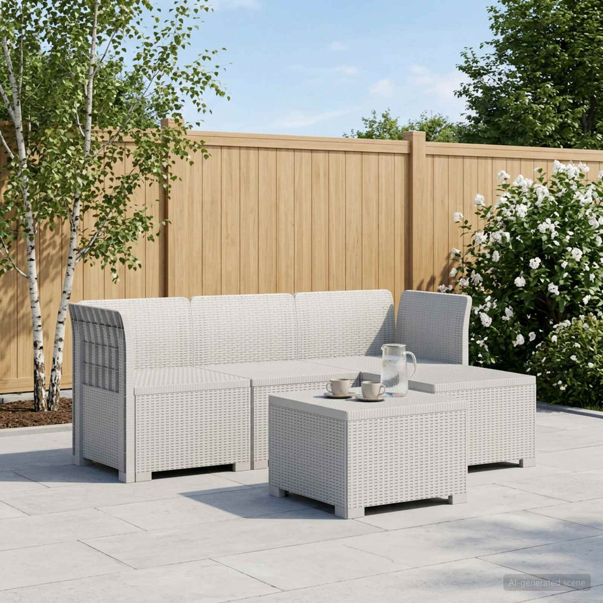 vidaXL 4-Seater Garden Sofa Rattan Look PP White 1