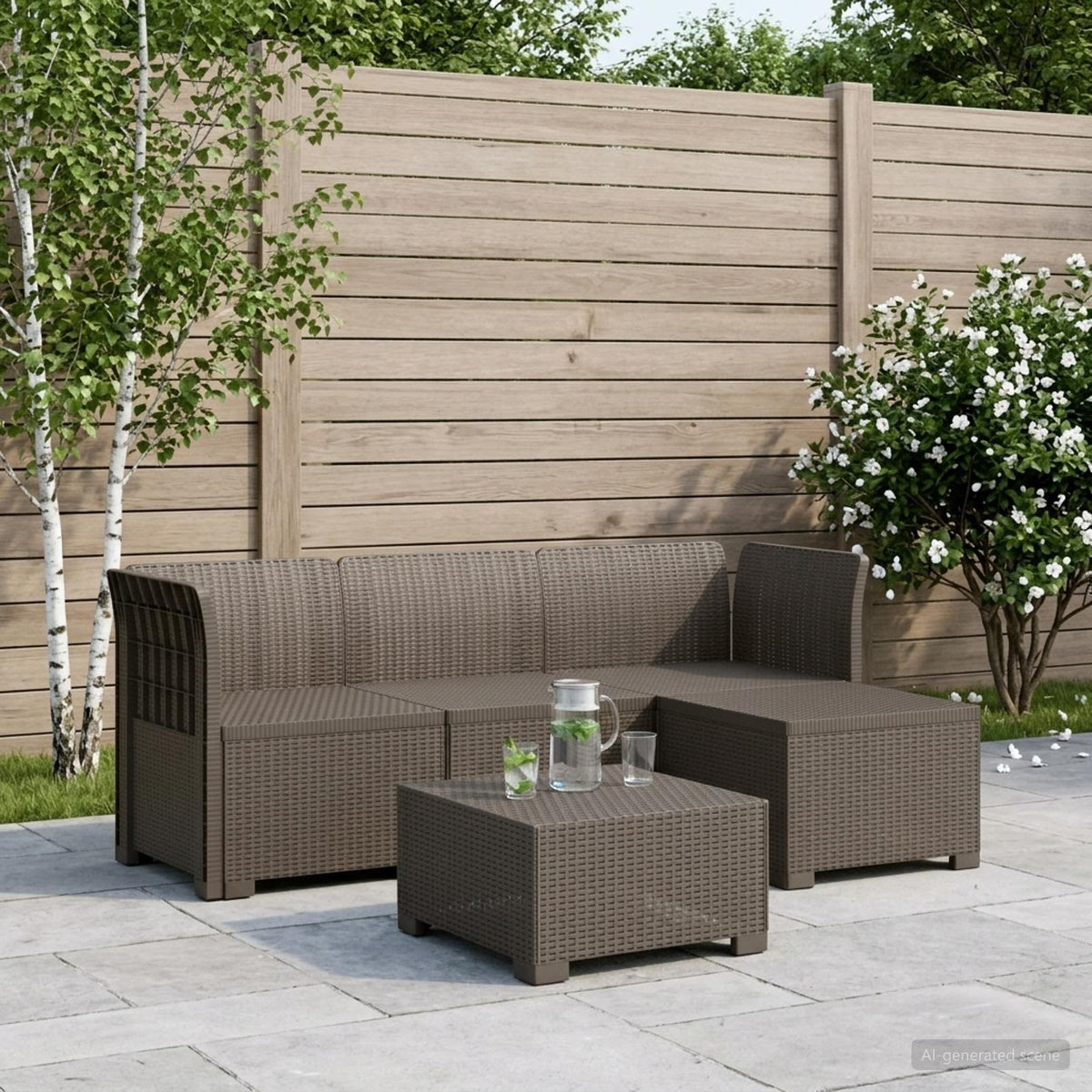 vidaXL 4-Seater Garden Sofa Rattan Look PP Light Grey 1