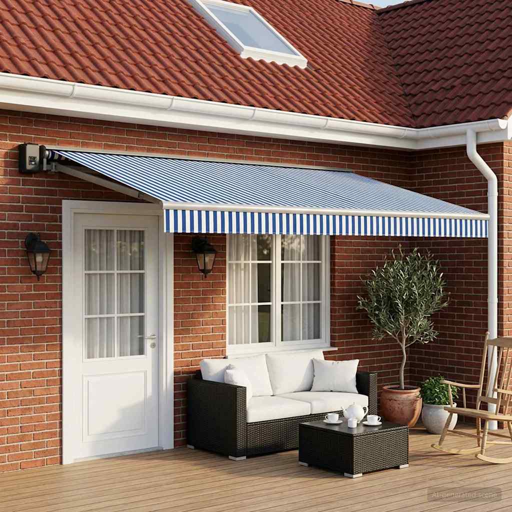 Awning Replacement Fabric 500 x 300 cm Polyester Blue and white