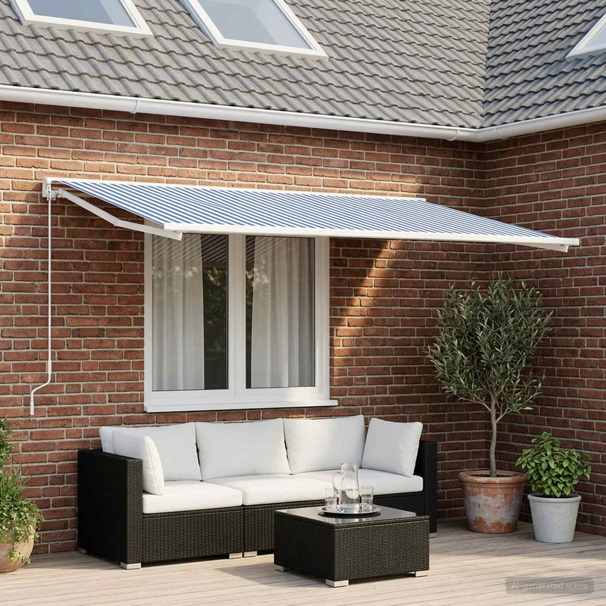 Awning Replacement Fabric 600 x 300 cm Polyester Blue and white