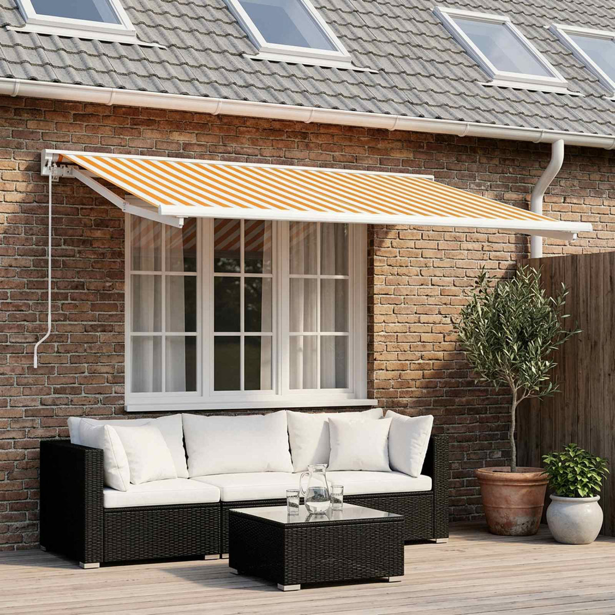 Awning Replacement Fabric 350 x 250 cm Polyester Yellow and white