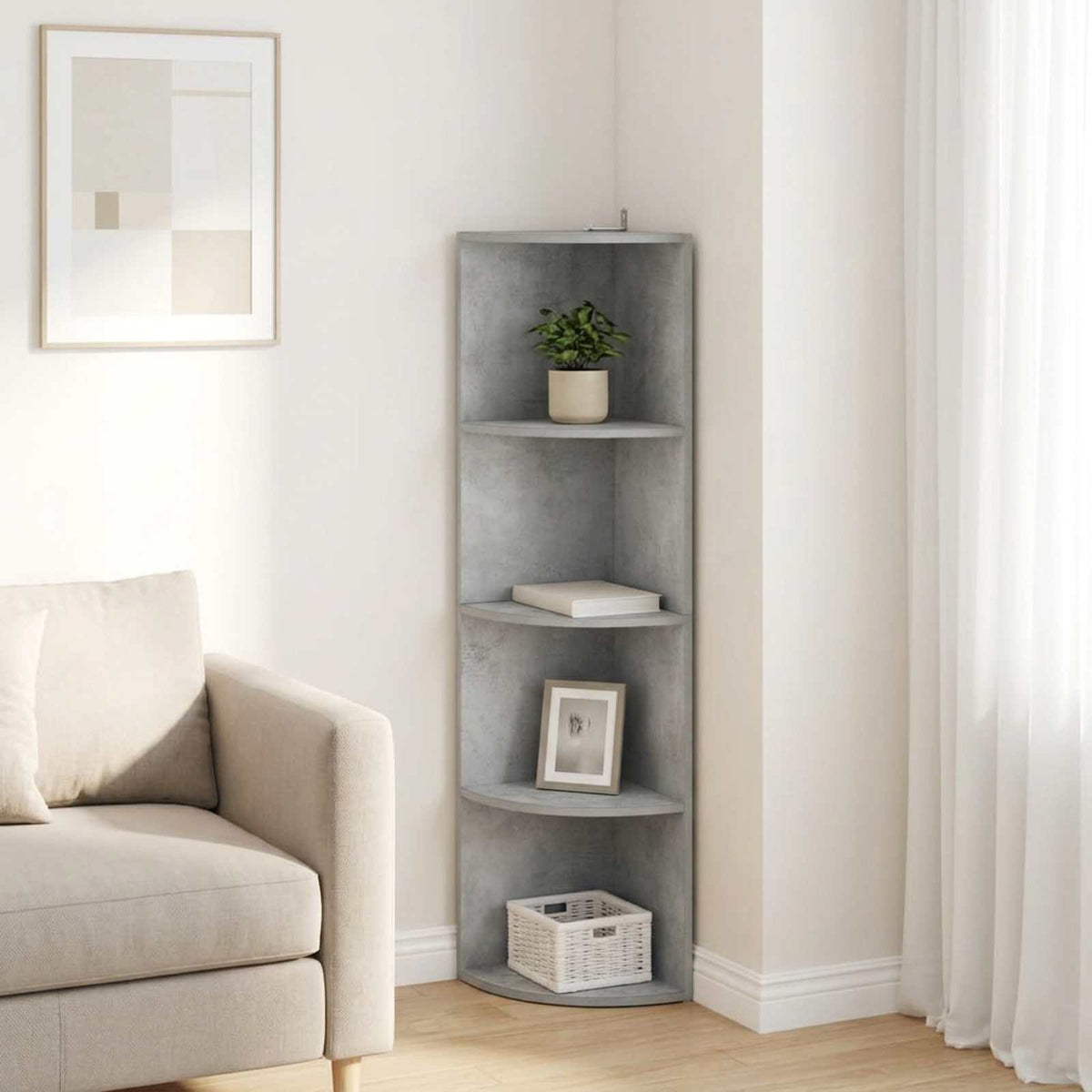 Corner Shelf 4-Tier 31.5 x 31 x 130 cm Engineered Wood Concrete grey