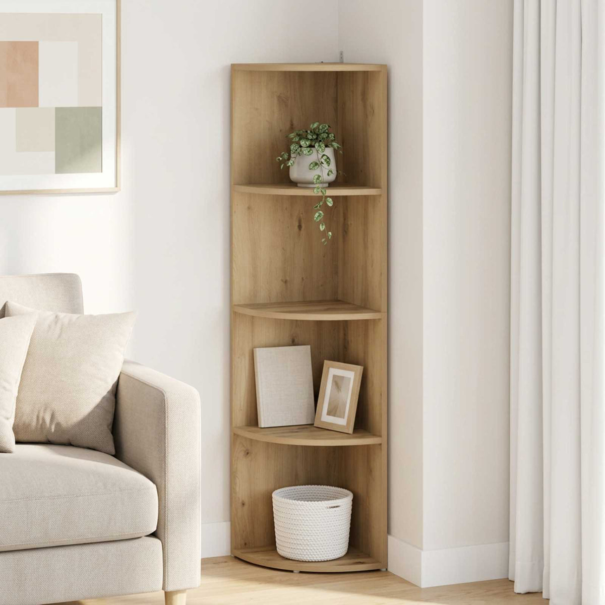 Corner Shelf 4-Tier 31.5 x 31 x 130 cm Engineered Wood Artisan oak