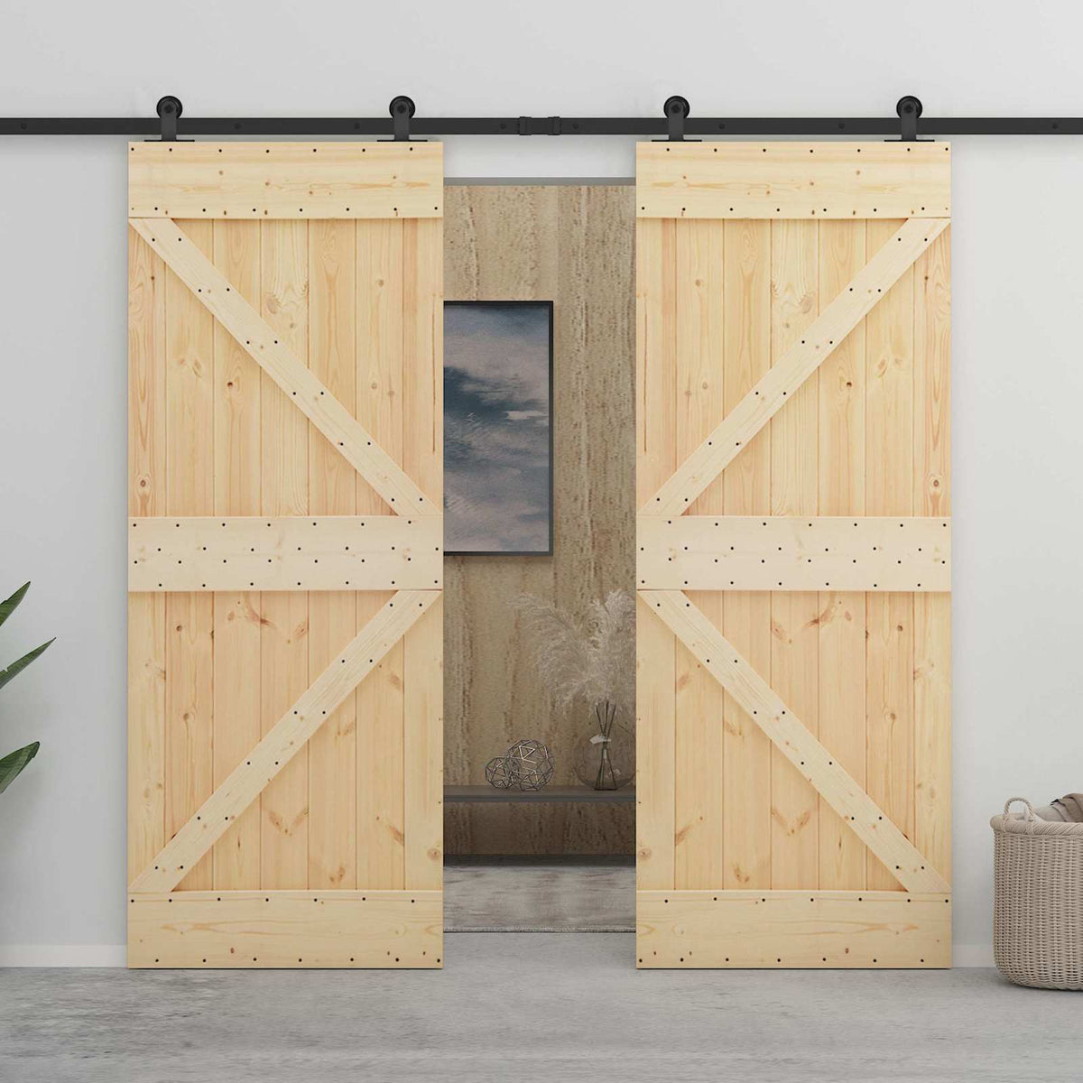 vidaXL Sliding Door 2 pcs 80 x 210 cm Solid Pine Wood 1