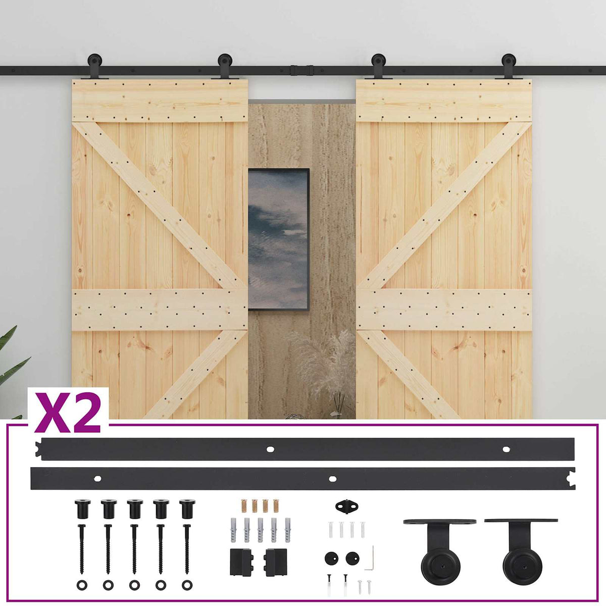 vidaXL Sliding Door 2 pcs 80 x 210 cm Solid Pine Wood 3