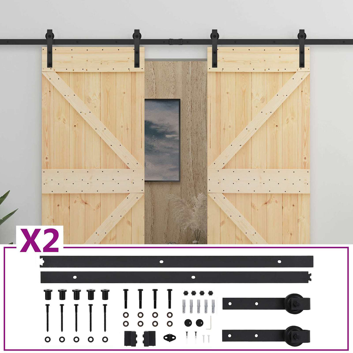 vidaXL Sliding Door 2 pcs 80 x 210 cm Solid Pine Wood 3