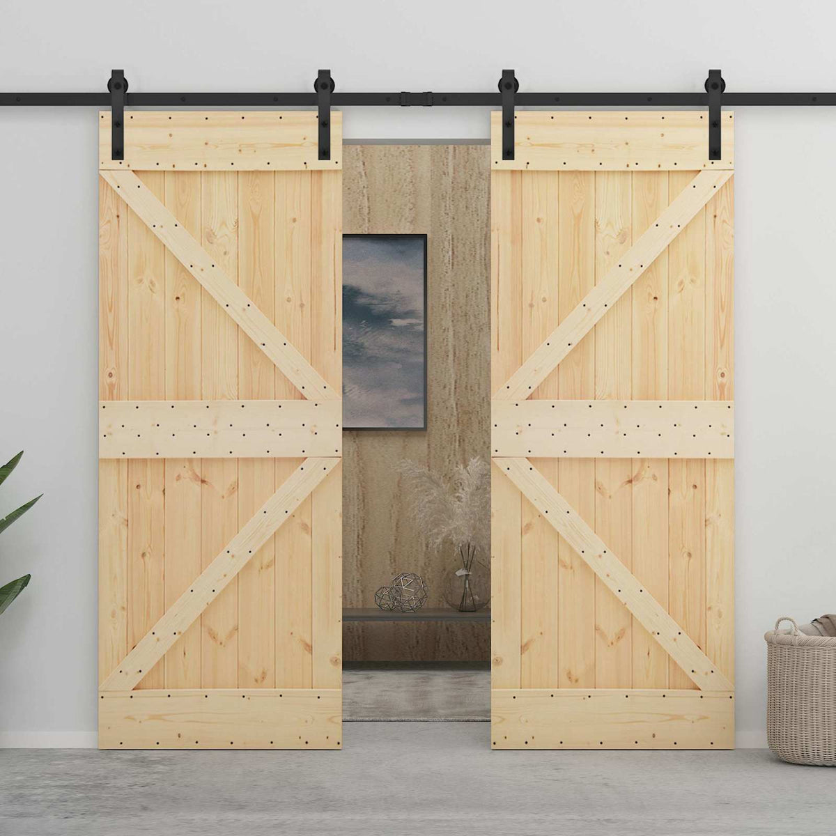 vidaXL Sliding Door 2 pcs 80 x 210 cm Solid Pine Wood 1