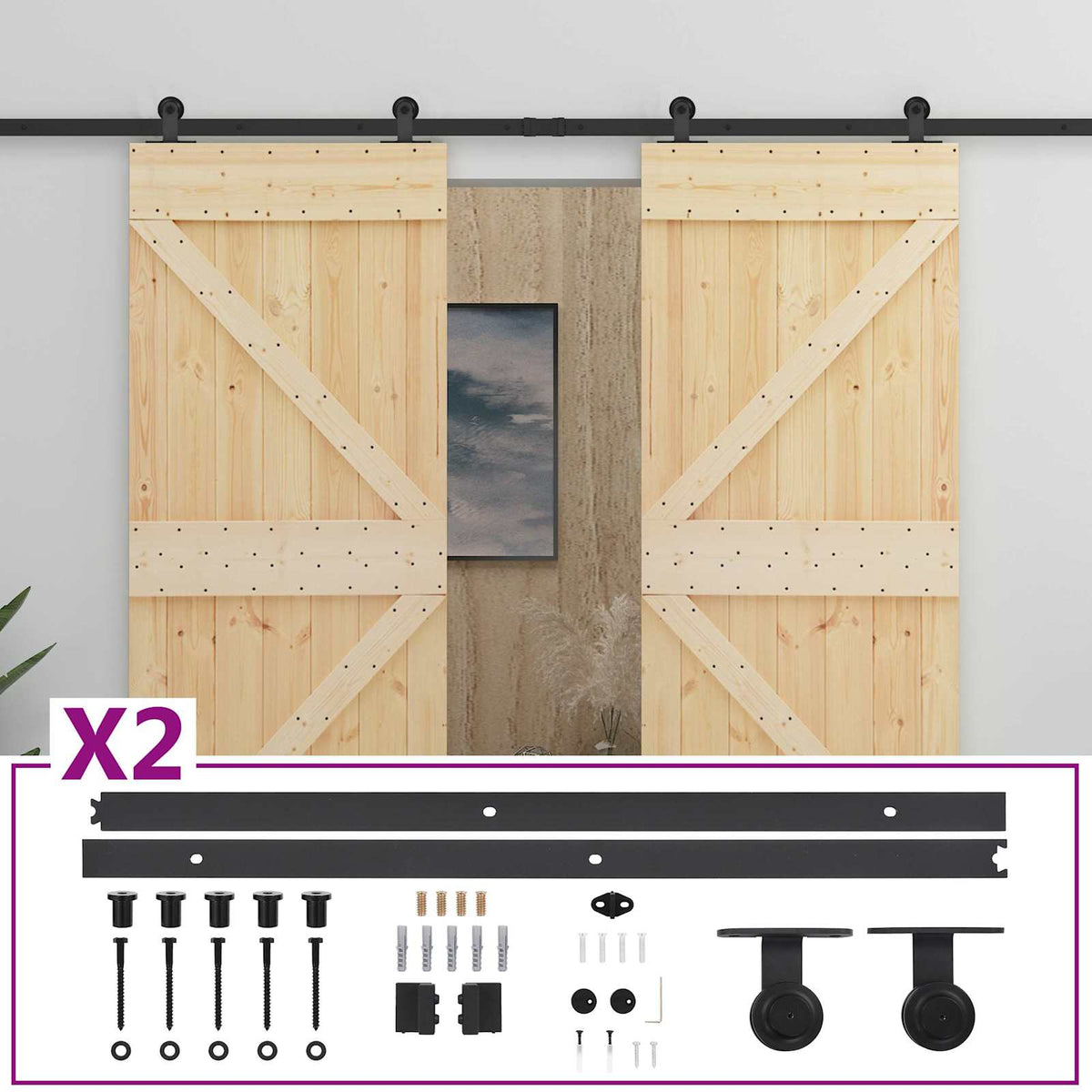 vidaXL Sliding Door 2 pcs 90 x 210 cm Solid Pine Wood 3
