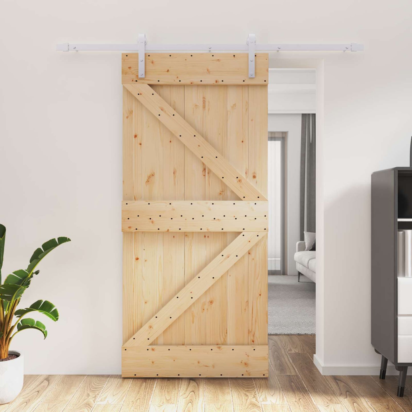 vidaXL Sliding Door 95 x 210 cm Solid Pine Wood (Untreated) 1