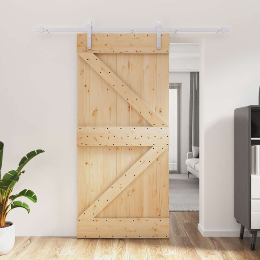 vidaXL Sliding Door 95 x 210 cm Solid Pine Wood (Untreated) 1