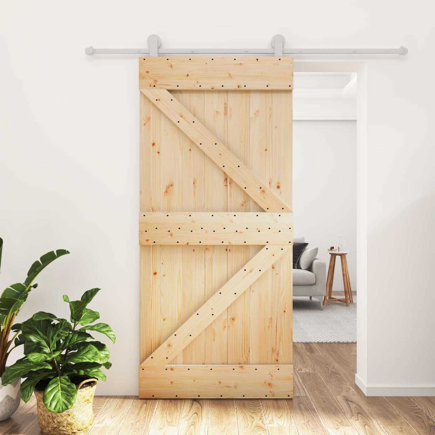 vidaXL Sliding Door 95 x 210 cm Solid Pine Wood (Untreated) 1
