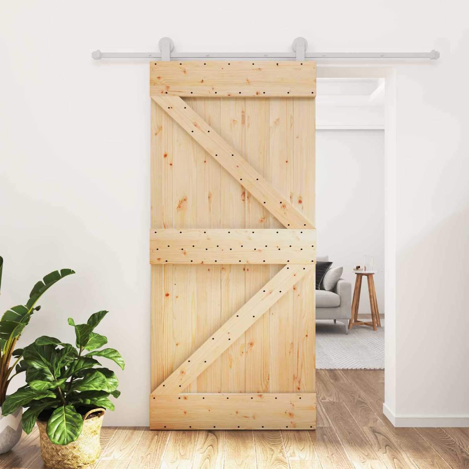 vidaXL Sliding Door 95 x 210 cm Solid Pine Wood (Untreated) 1