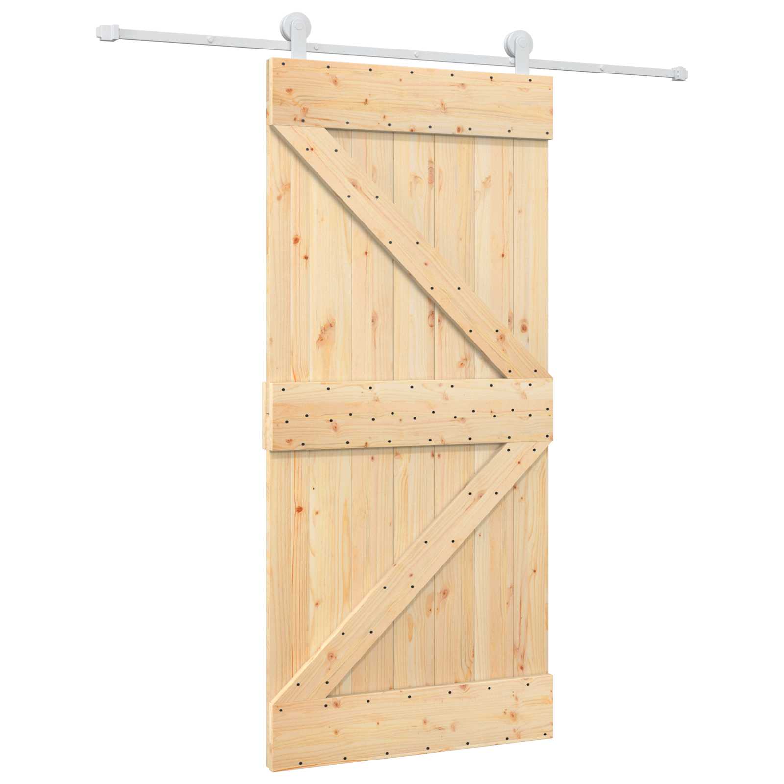 vidaXL Sliding Door 95 x 210 cm Solid Pine Wood (Untreated) 2