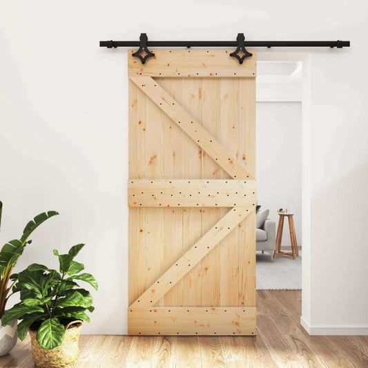 vidaXL Sliding Door Natural and Black 95 x 210 cm Solid Pine Wood 1