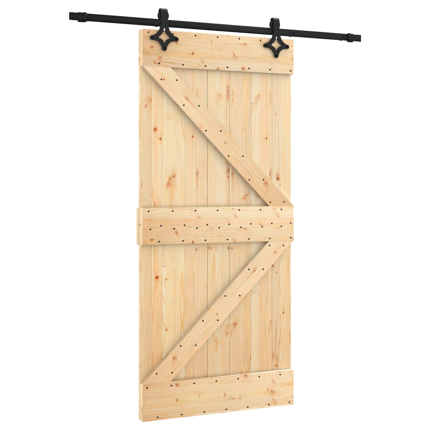 vidaXL Sliding Door Natural and Black 95 x 210 cm Solid Pine Wood 2