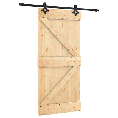 vidaXL Sliding Door Natural and Black 95 x 210 cm Solid Pine Wood 2