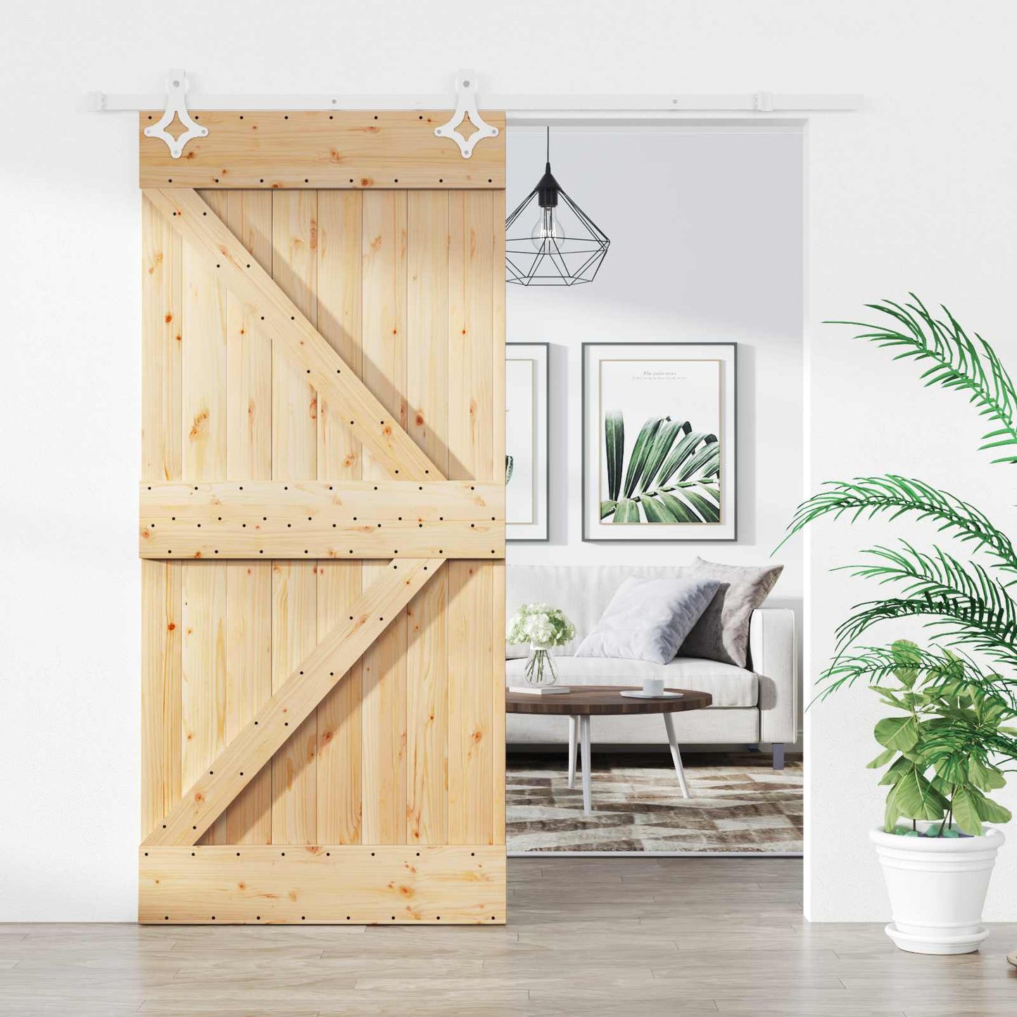 vidaXL Sliding Door 95 x 210 cm Solid Pine Wood (Untreated) 1