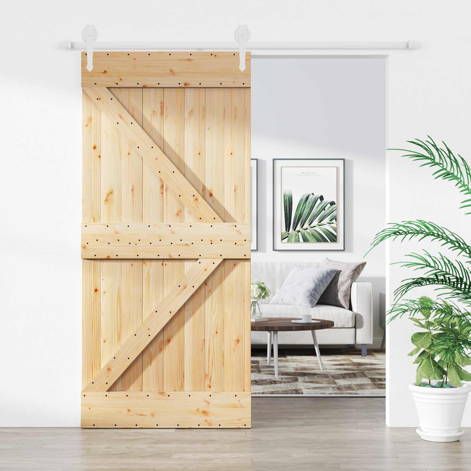 vidaXL Sliding Door 95 x 210 cm Solid Pine Wood (Untreated) 1