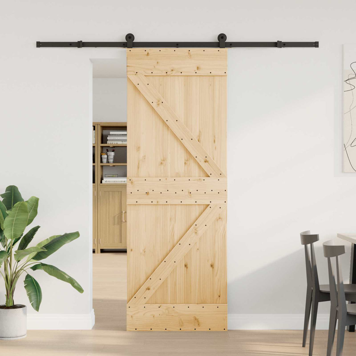 Sliding Door NARVIK Natural and Black 213.5 cm Triangle 70 cm