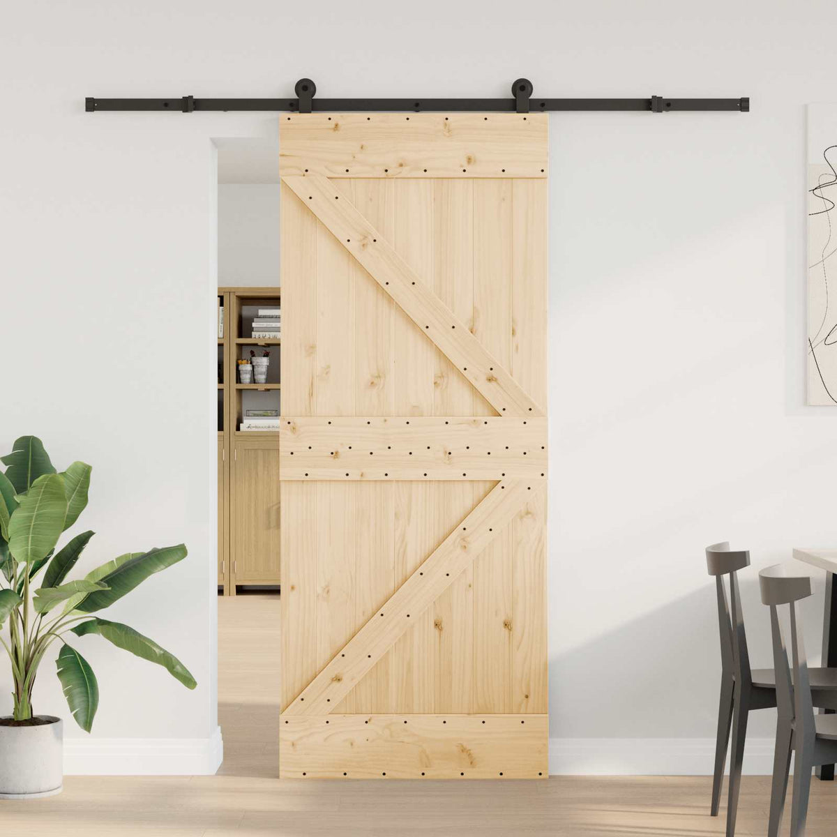 Sliding Door NARVIK Natural and Black 213.5 cm Triangle 85 cm