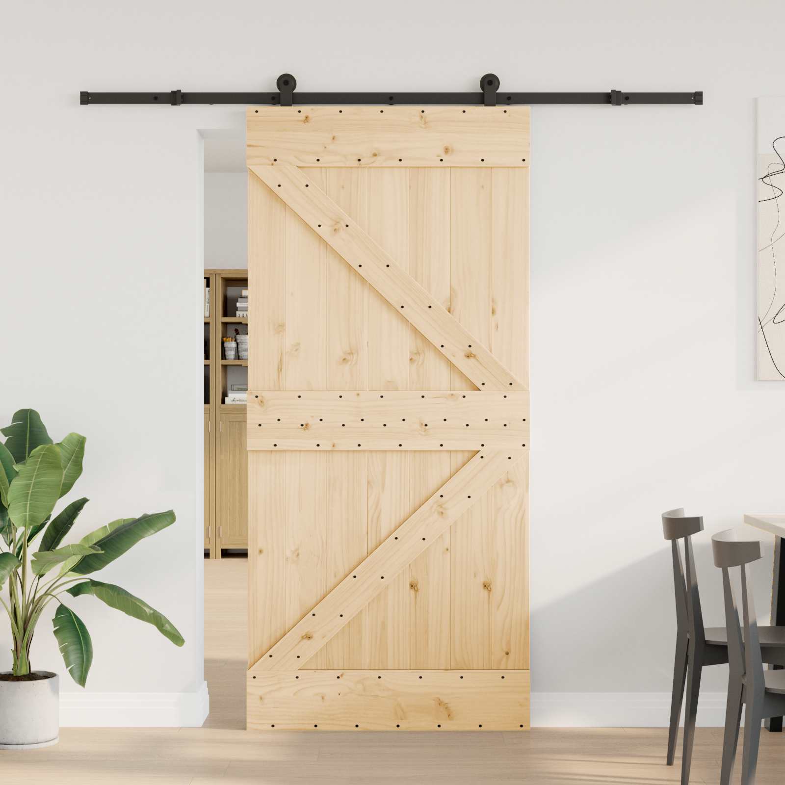 vidaXL Sliding Door NARVIK Natural and Black 95 x 210 cm (213.5 cm) 1