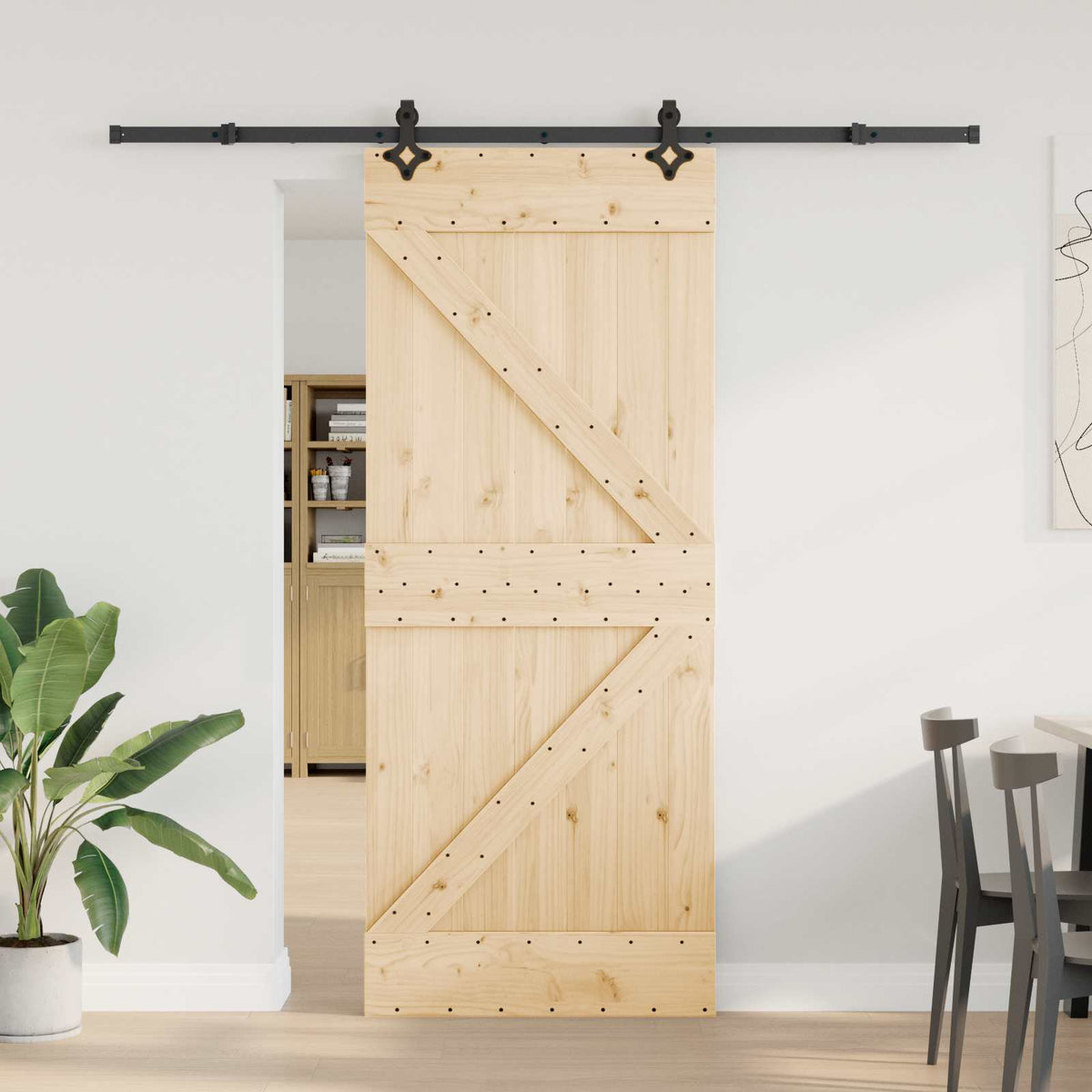 Sliding Door NARVIK Natural and Black 213.5 cm Triangle 85 cm