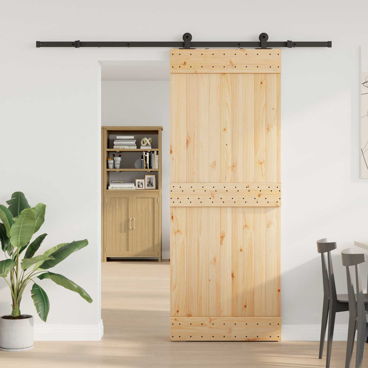 Sliding Door NARVIK Natural and Black 213.5 cm Plain Design 80 cm