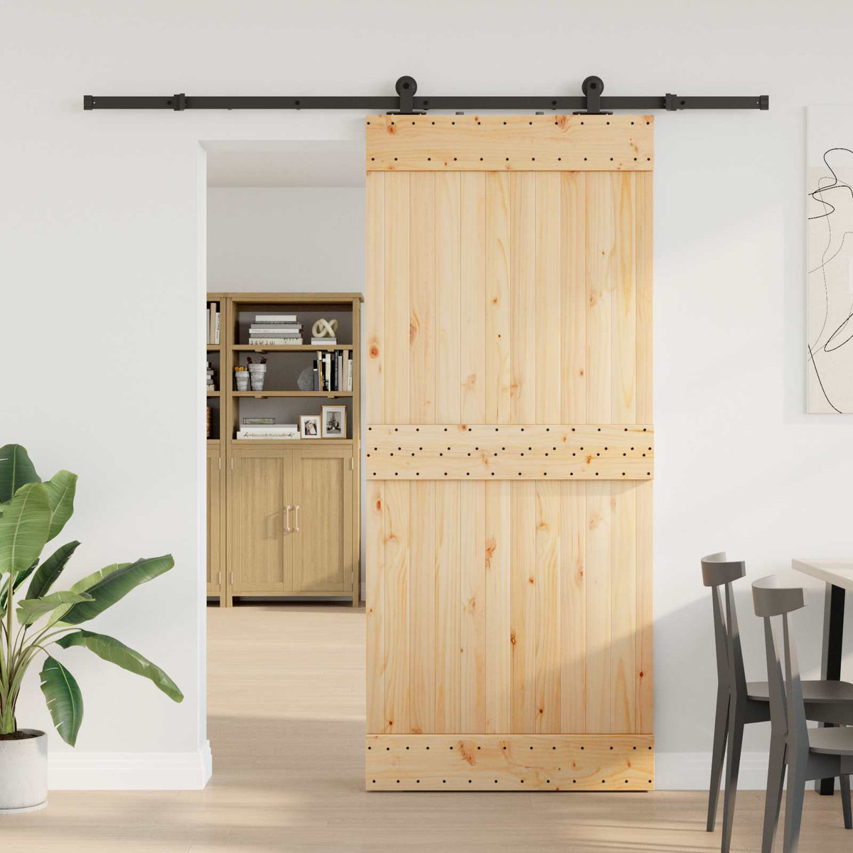 Sliding Door NARVIK Natural and Black 213.5 cm Plain Design 90 cm