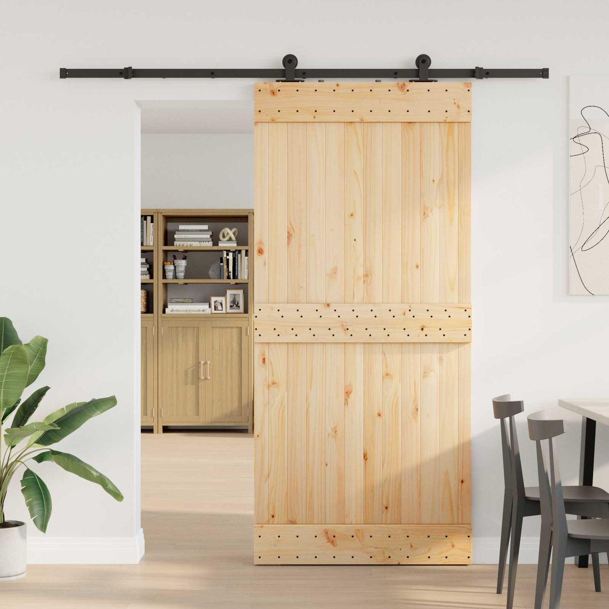 Sliding Door NARVIK Natural and Black 213.5 cm Plain Design 95 cm