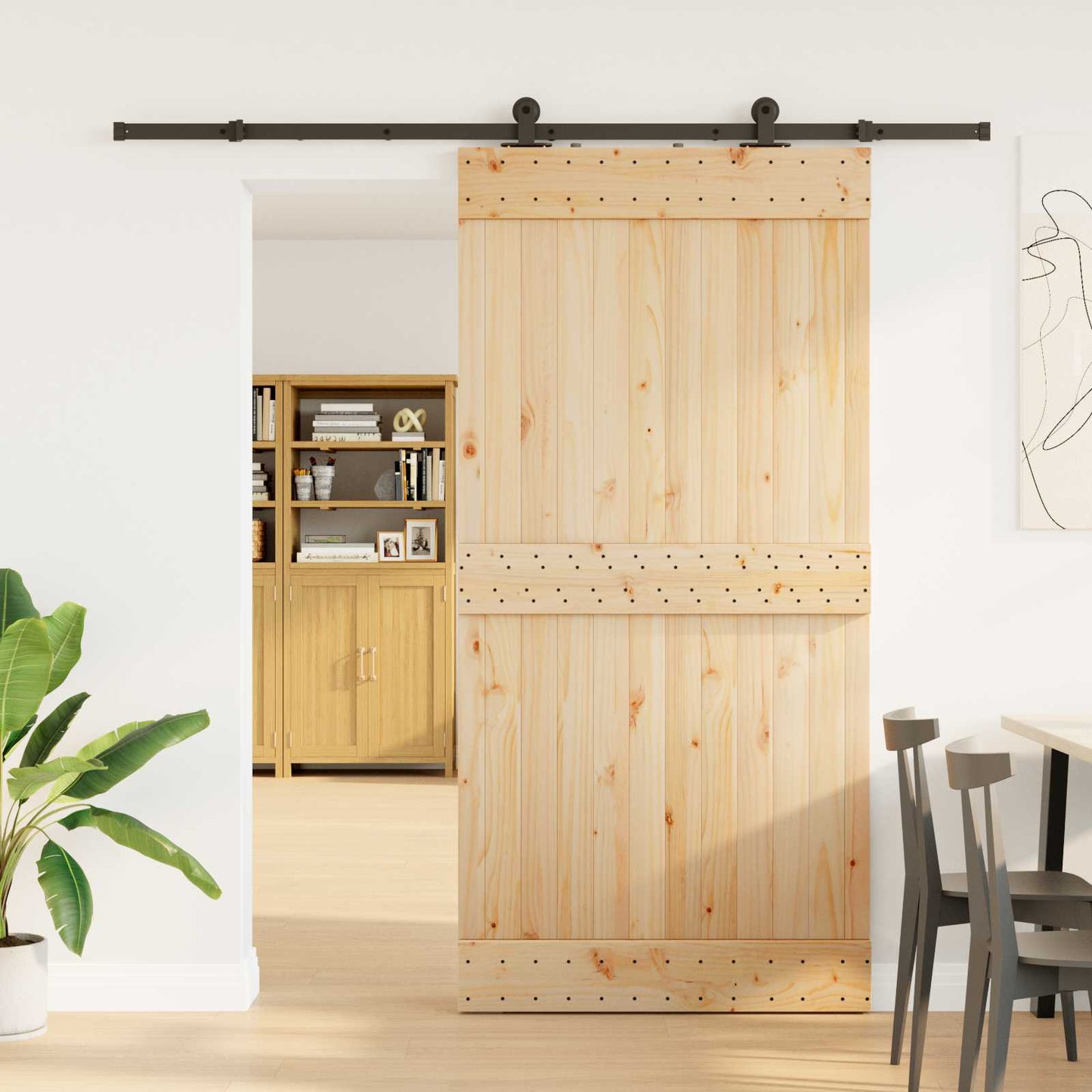 vidaXL Sliding Door NARVIK Natural and Black 1