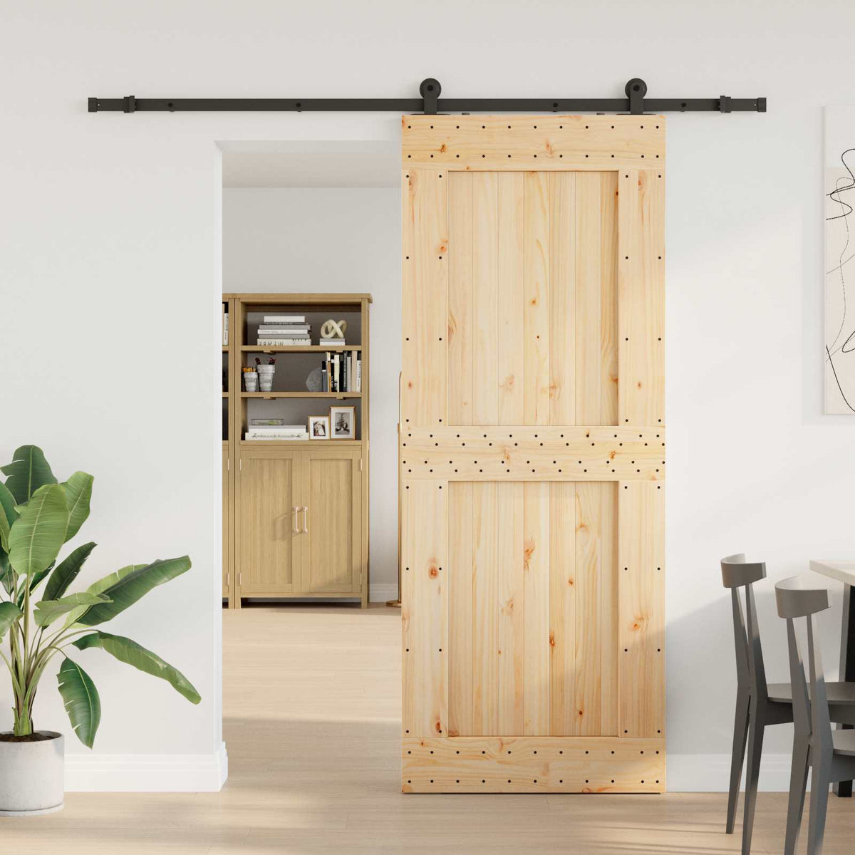 Sliding Door NARVIK Natural and Black 213.5 cm Square 90 cm