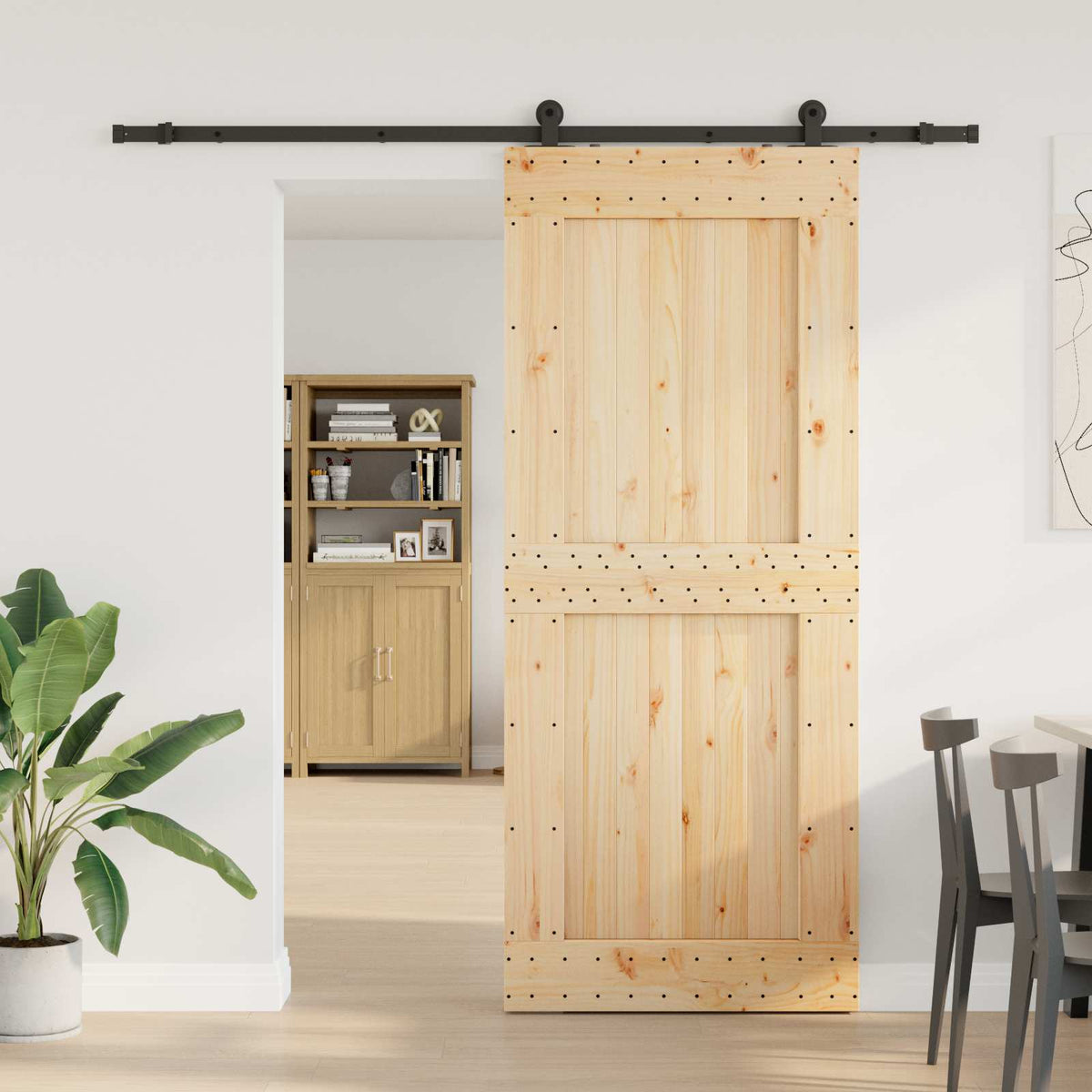 Sliding Door NARVIK Natural and Black 213.5 cm Square 95 cm