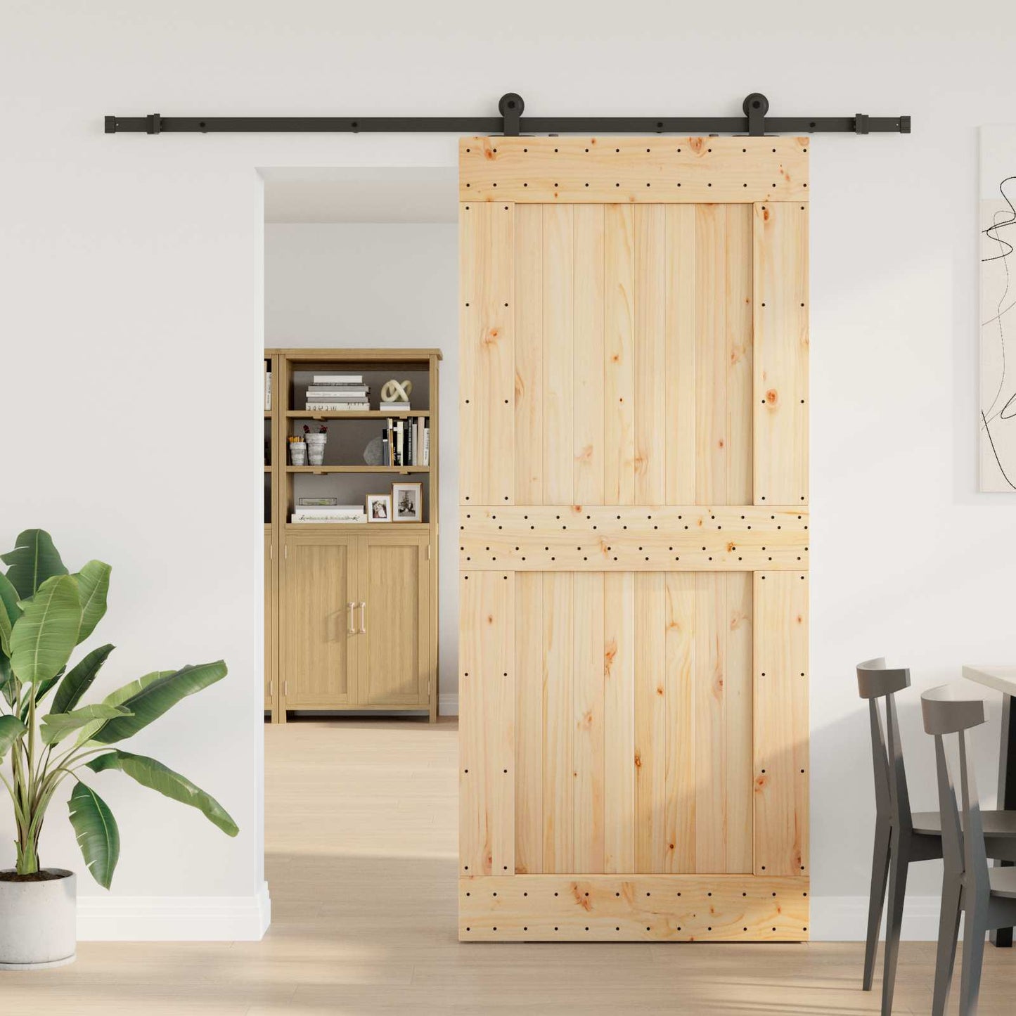 vidaXL Sliding Door NARVIK Natural and Black 1