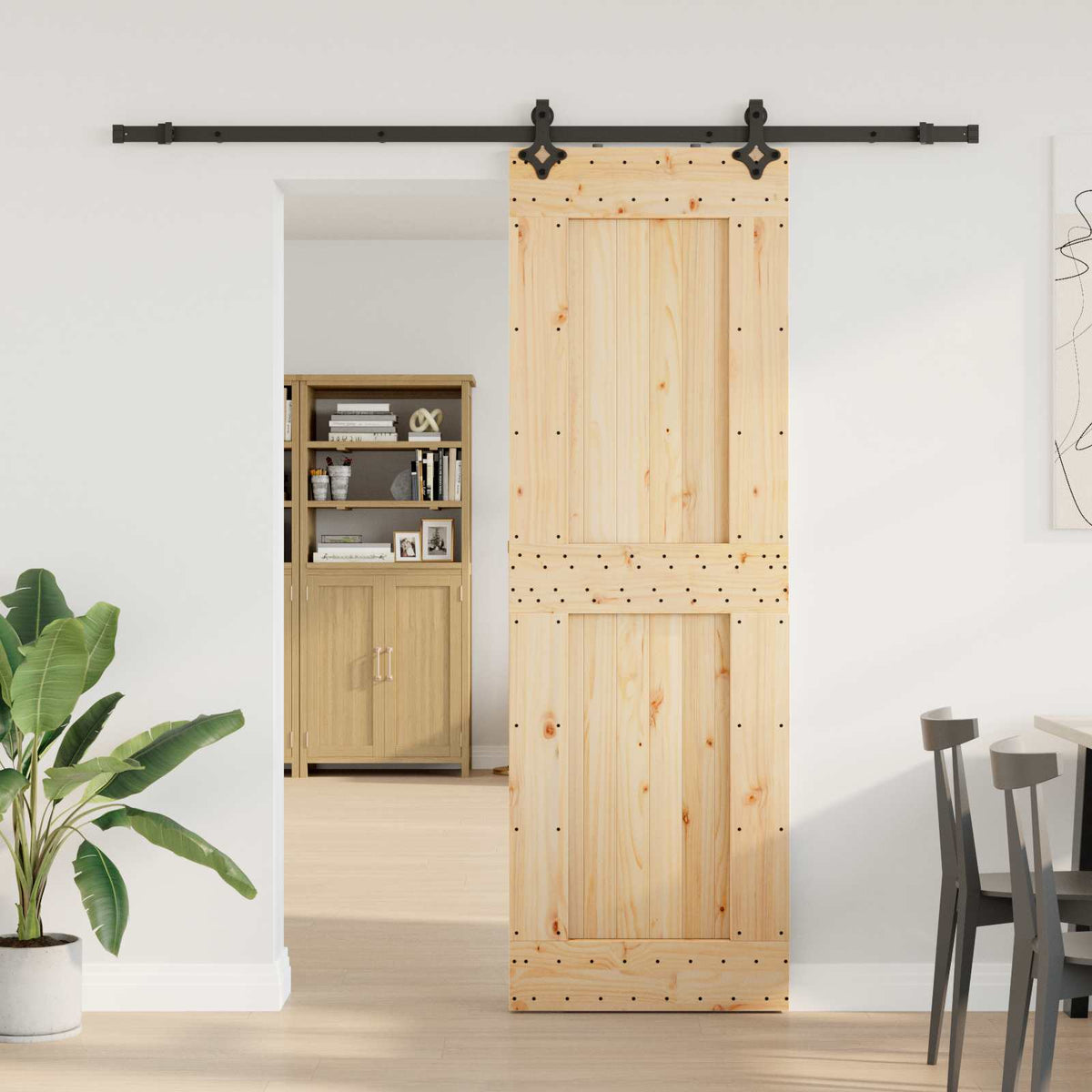 Sliding Door NARVIK Natural and Black 213.5 cm Square 70 cm