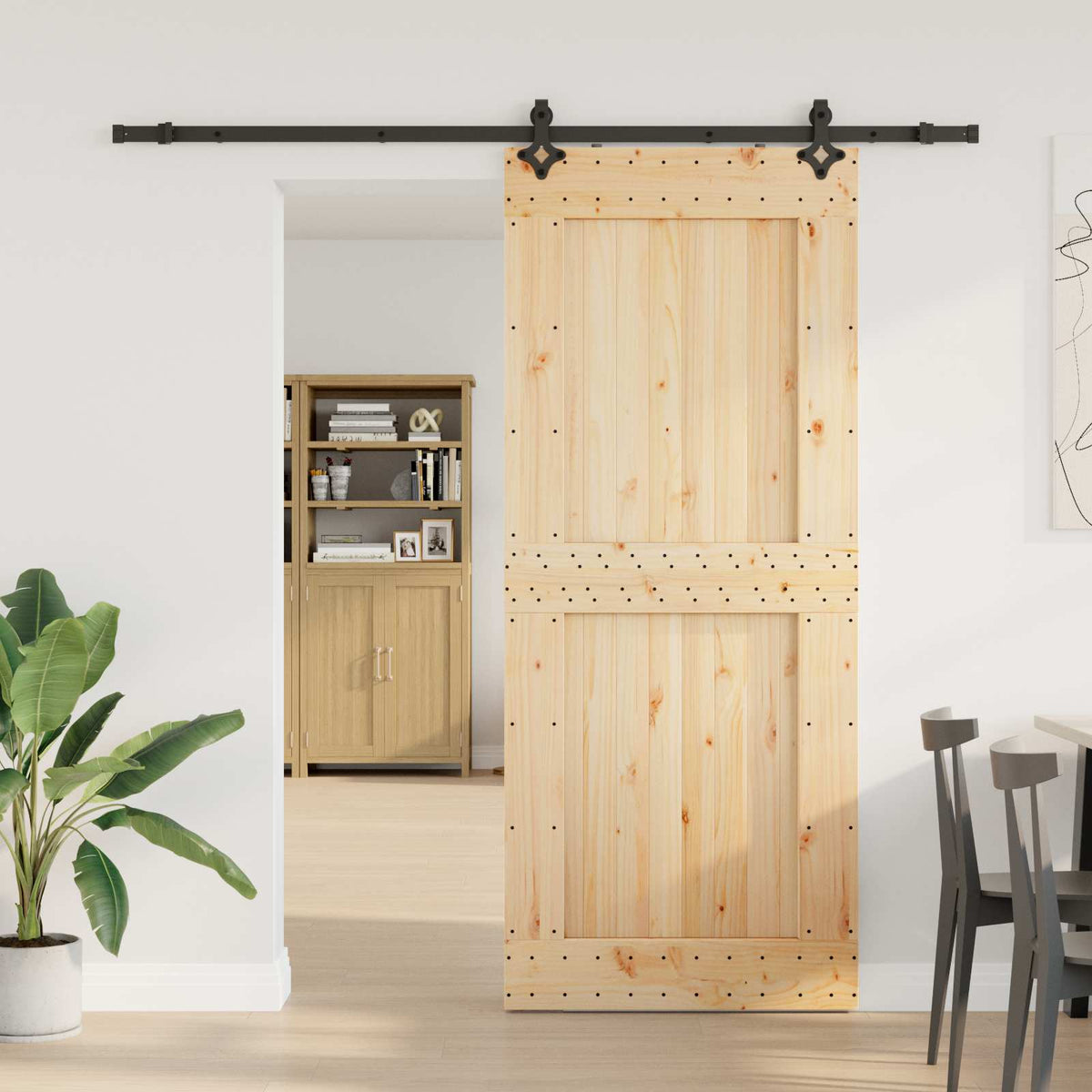 Sliding Door NARVIK Natural and Black 213.5 cm Square 95 cm