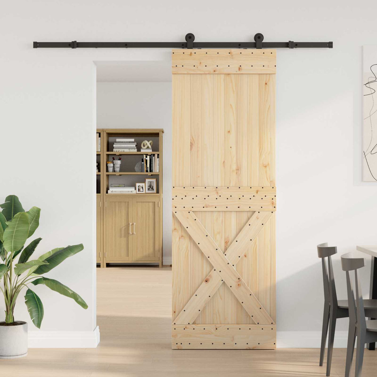 Sliding Door NARVIK Natural and Black 213.5 cm Cross Design 80 cm