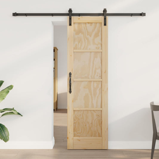 Sliding Door Solid Pine Wood 200 cm Natural and black 61 cm 198.5 cm